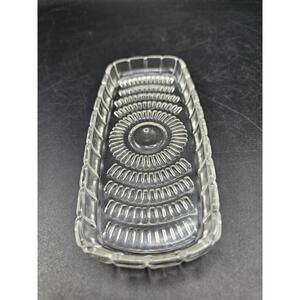 Vintage 6 1/8" Glass Butter Dish Liner Teeth Rim & Dash Pattern Oneida & Rogers